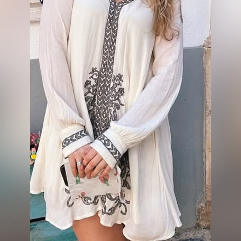 Free People Cream and Gray Floral Tunic Dress - Picture 2 of 2